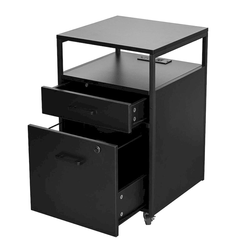 Compact Rolling File Cabinet with Lock, USB Port & Power Outlet