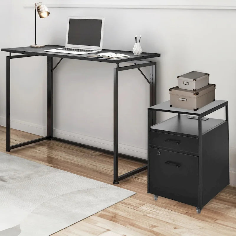 Compact Rolling File Cabinet with Lock, USB Port & Power Outlet