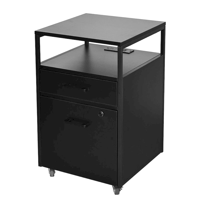 Compact Rolling File Cabinet with Lock, USB Port & Power Outlet