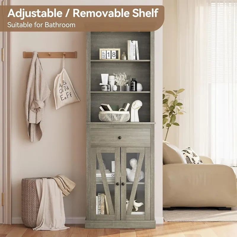 67 Tall Bathroom Cabinet Storage, Storage Cabinet with Shelves