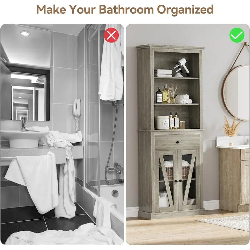 67 Tall Bathroom Cabinet Storage, Storage Cabinet with Shelves