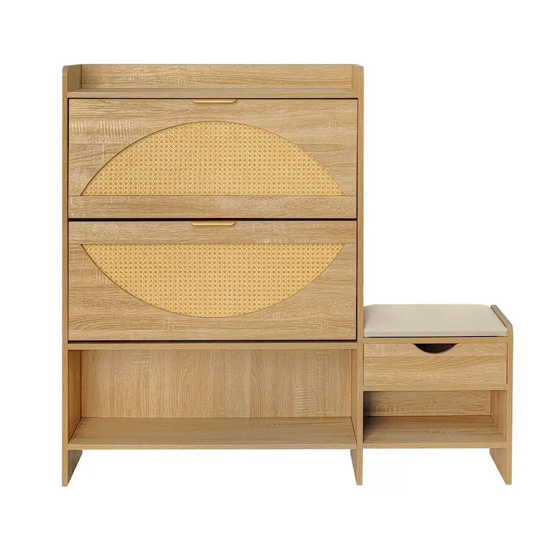 47.2 Rattan Shoe Storage Cabinet with 2 Flip Drawers, Narrow Shoe Rack Cabinet with 1 Storage Drawer & Bench for Hallway