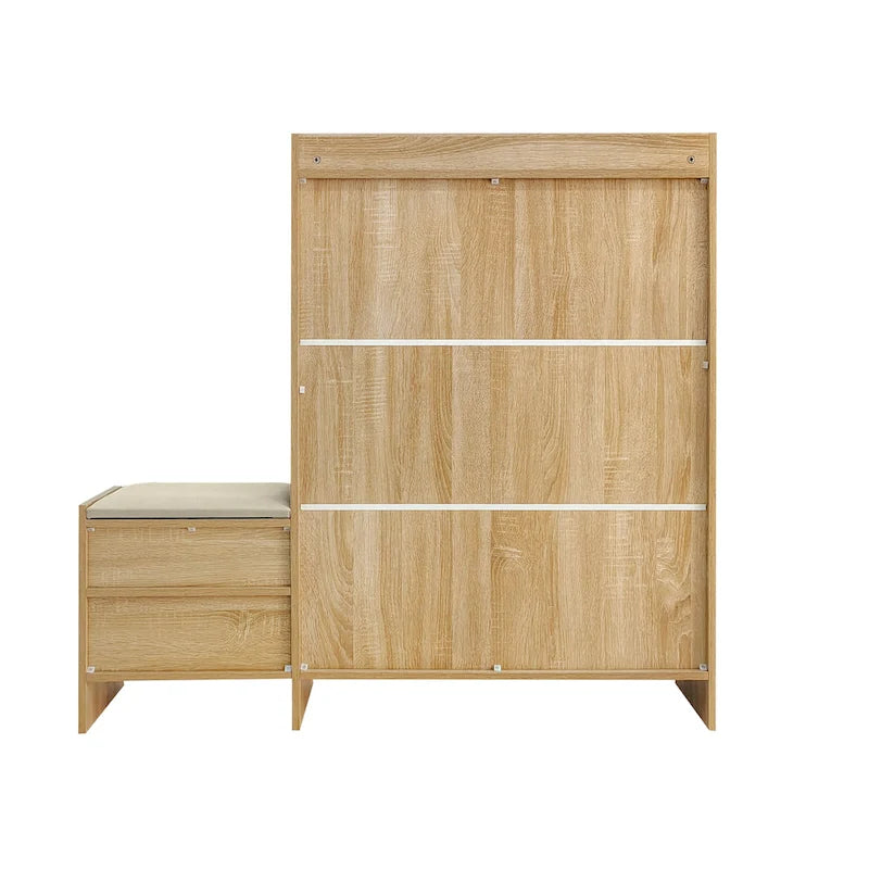 47.2 Rattan Shoe Storage Cabinet with 2 Flip Drawers, Narrow Shoe Rack Cabinet with 1 Storage Drawer & Bench for Hallway