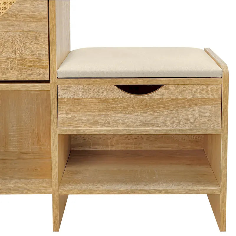 47.2 Rattan Shoe Storage Cabinet with 2 Flip Drawers, Narrow Shoe Rack Cabinet with 1 Storage Drawer & Bench for Hallway