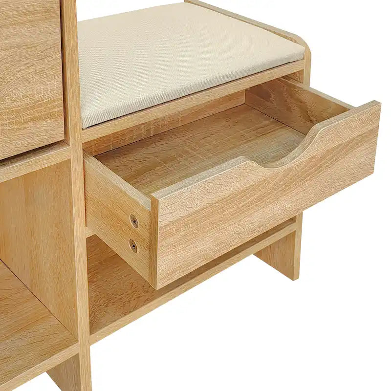 47.2 Rattan Shoe Storage Cabinet with 2 Flip Drawers, Narrow Shoe Rack Cabinet with 1 Storage Drawer & Bench for Hallway