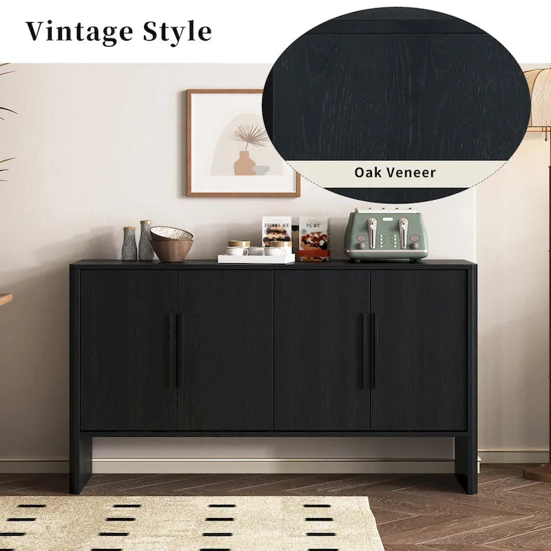 4-Door Wood Sideboard Buffet Cabinet with Adjustable Shelves & Long Handles