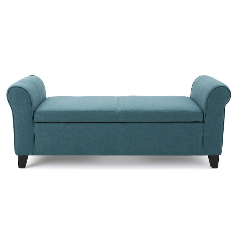 Storage Bench, 50 Inch, Rolled Arms, Solid Wood, Dark Teal Blue