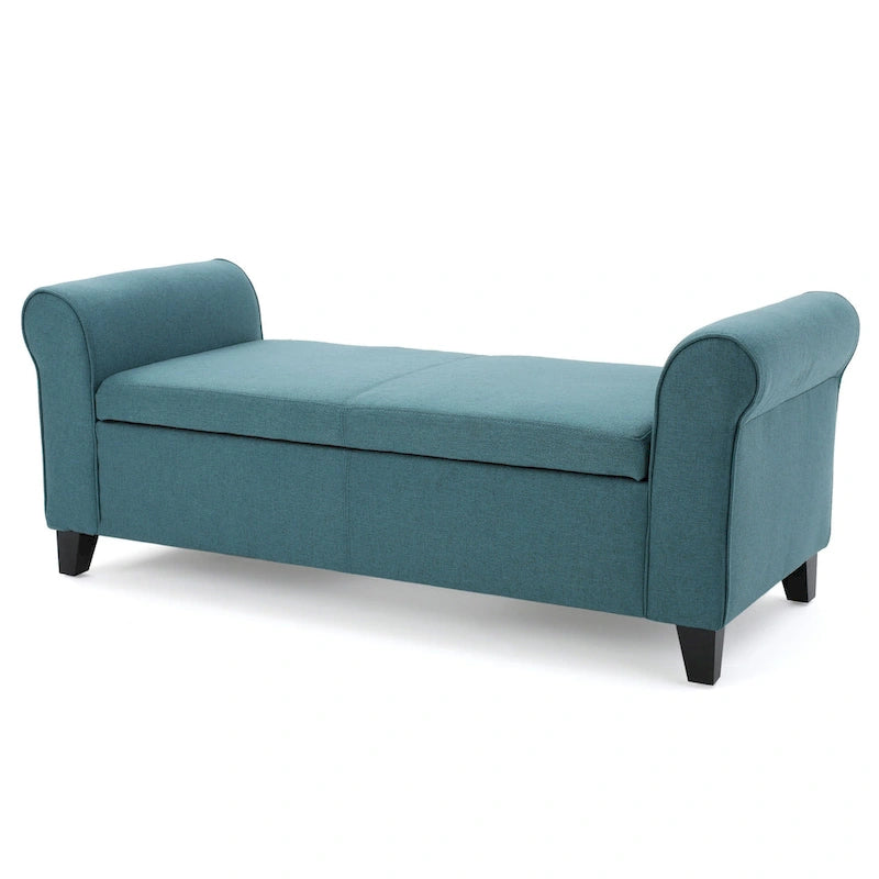 Storage Bench, 50 Inch, Rolled Arms, Solid Wood, Dark Teal Blue