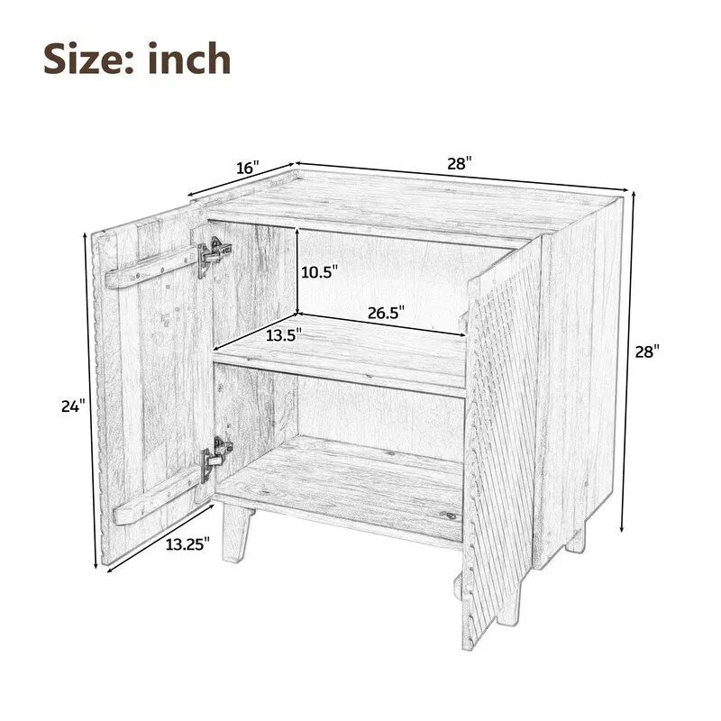 Wood Accent Cabinet with Storage, Rustic Mango Wood Storage Cabinet with Fluted Design and Adjustable Shelf