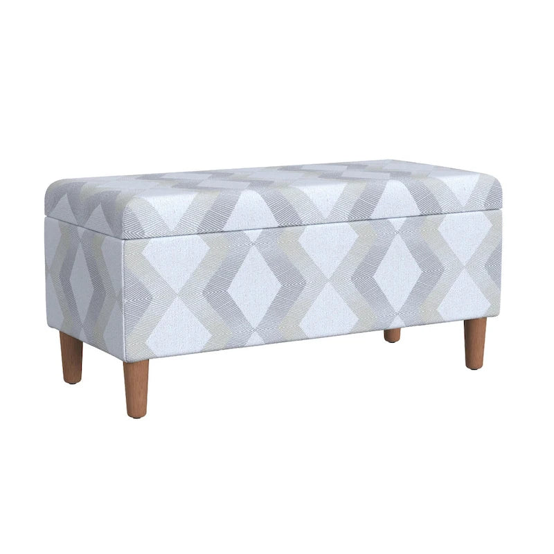 Zia Accent Storage Bench, Cream Gray Woven Diamond Pattern, 36 Inch