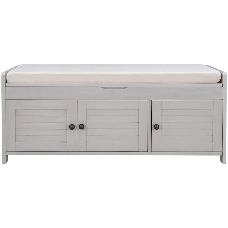 3 Shutter-shaped Doors Storage Bench with Removable Cushion