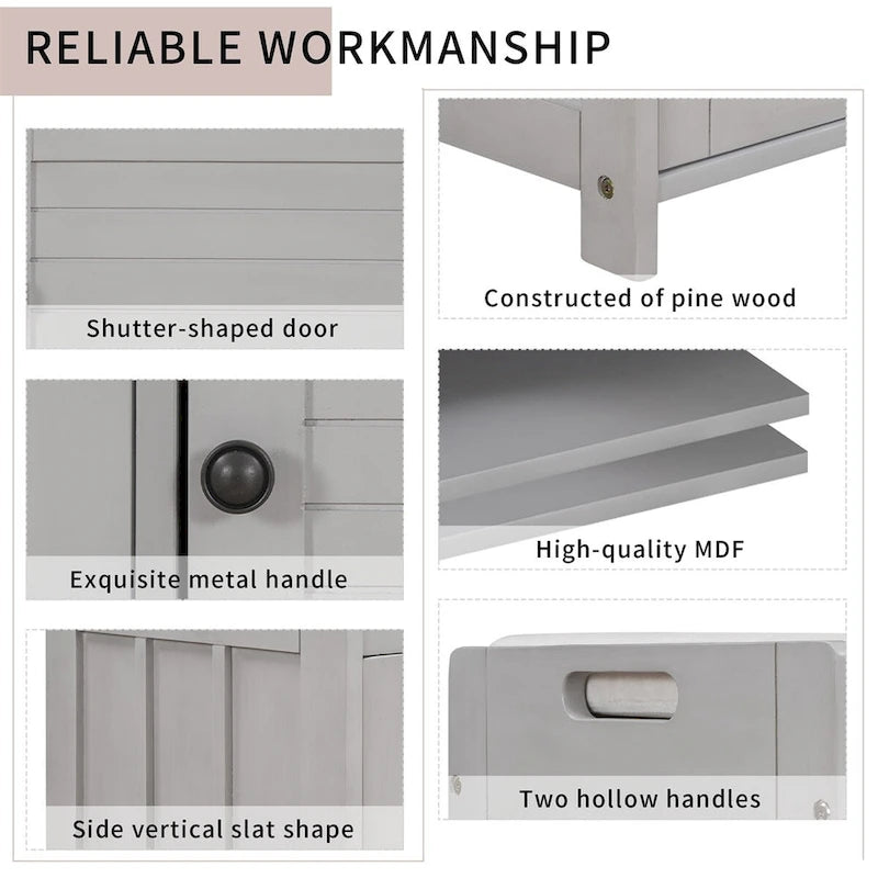 3 Shutter-shaped Doors Storage Bench with Removable Cushion