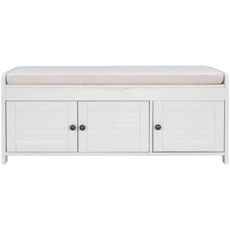 3 Shutter-shaped Doors Storage Bench with Removable Cushion
