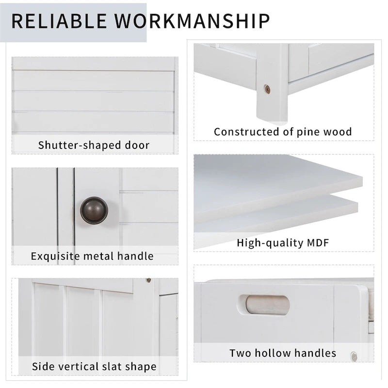 3 Shutter-shaped Doors Storage Bench with Removable Cushion