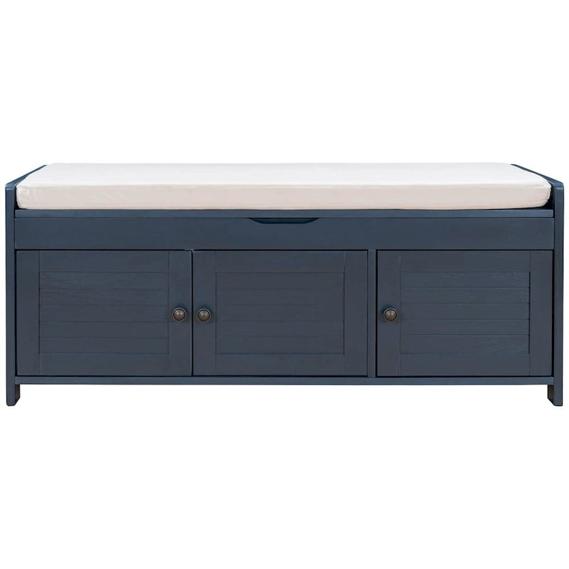 3 Shutter-shaped Doors Storage Bench with Removable Cushion