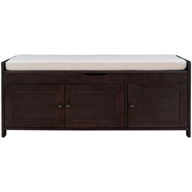 3 Shutter-shaped Doors Storage Bench with Removable Cushion