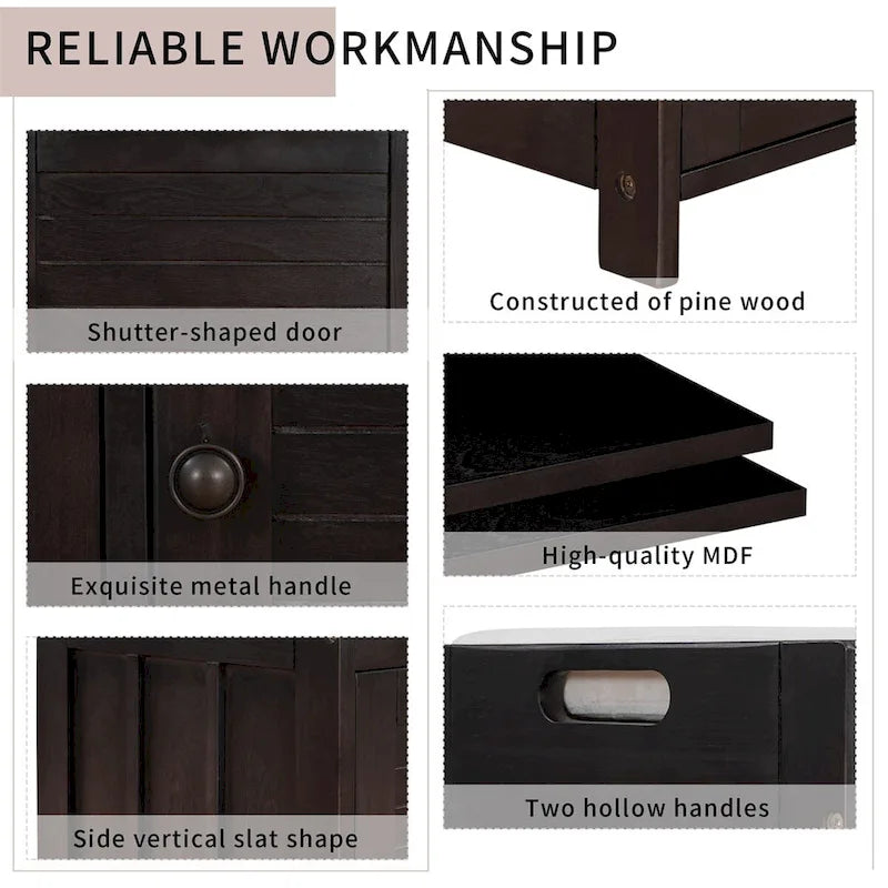 3 Shutter-shaped Doors Storage Bench with Removable Cushion