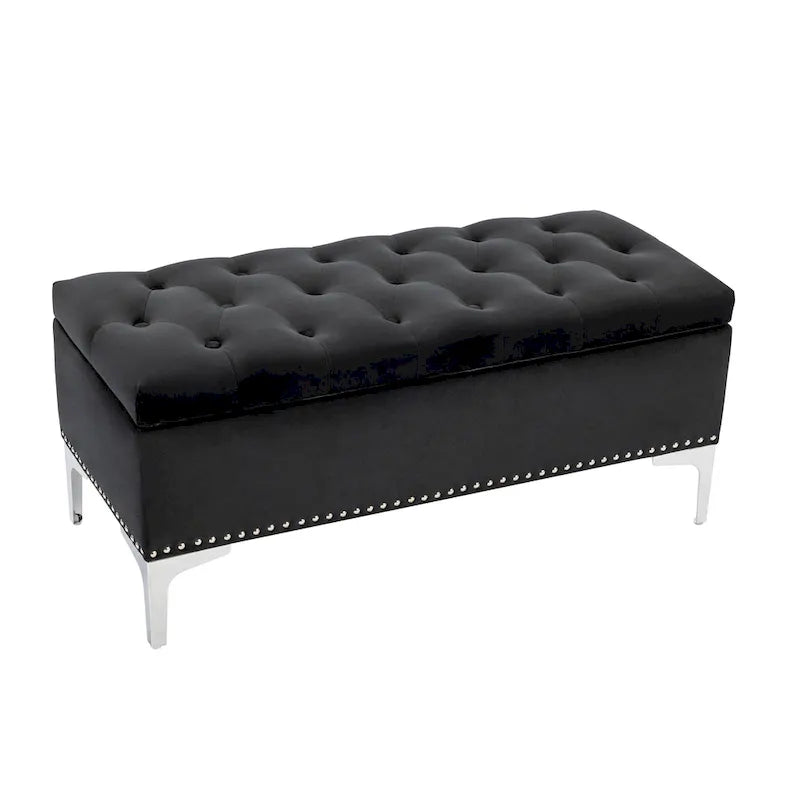 Velvet Flip Top Storage Ottoman Bench with Chrome Legs