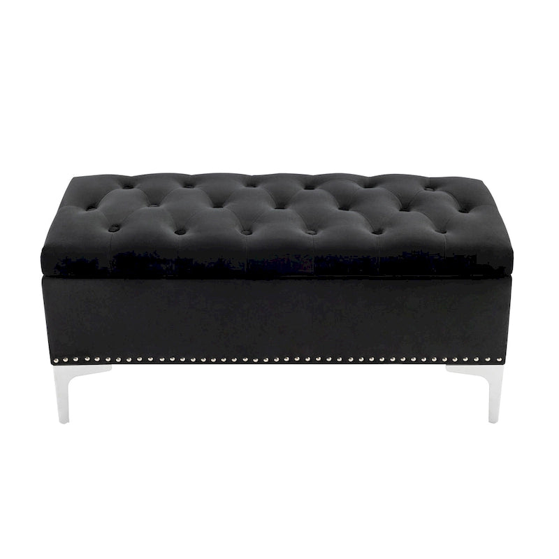Velvet Flip Top Storage Ottoman Bench with Chrome Legs