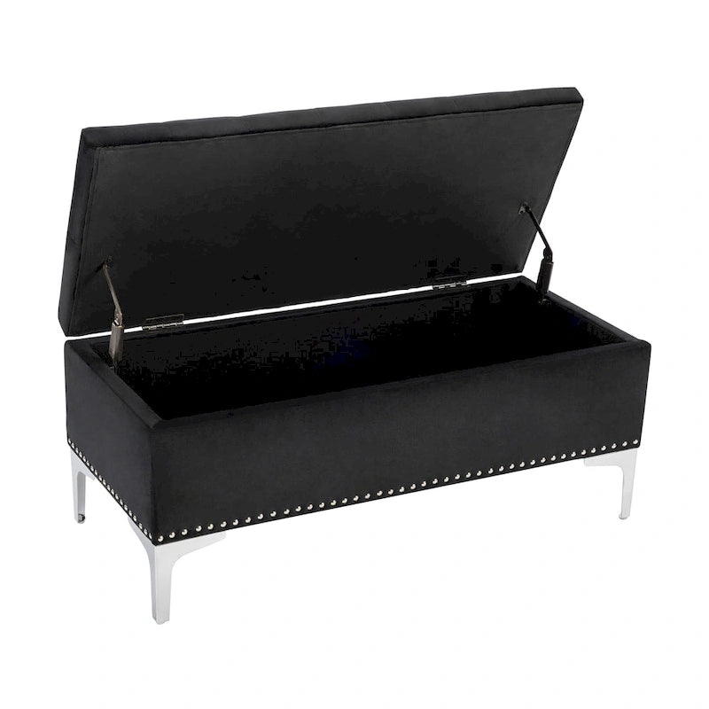 Velvet Flip Top Storage Ottoman Bench with Chrome Legs