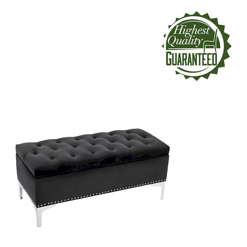 Velvet Flip Top Storage Ottoman Bench with Chrome Legs