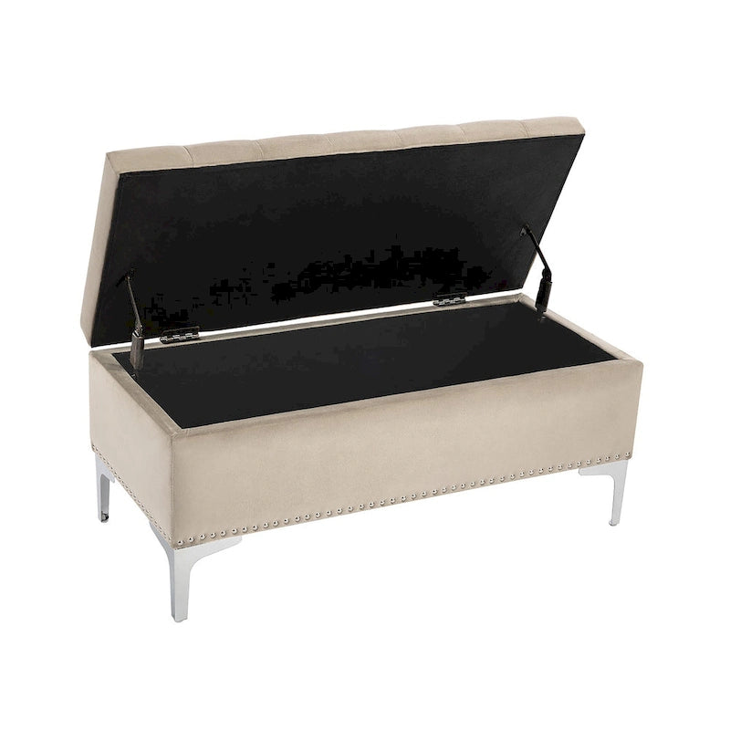 Velvet Flip Top Storage Ottoman Bench with Chrome Legs