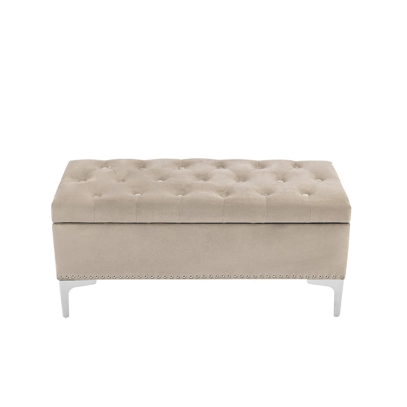 Velvet Flip Top Storage Ottoman Bench with Chrome Legs