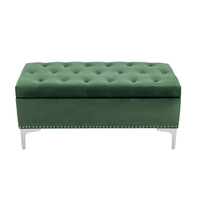 Velvet Flip Top Storage Ottoman Bench with Chrome Legs