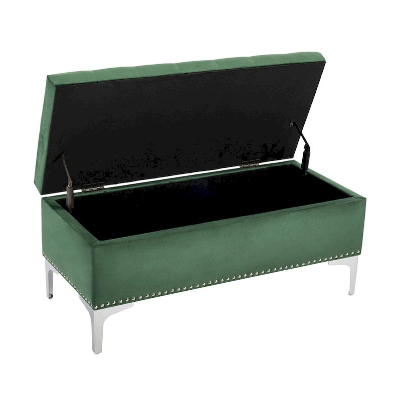 Velvet Flip Top Storage Ottoman Bench with Chrome Legs