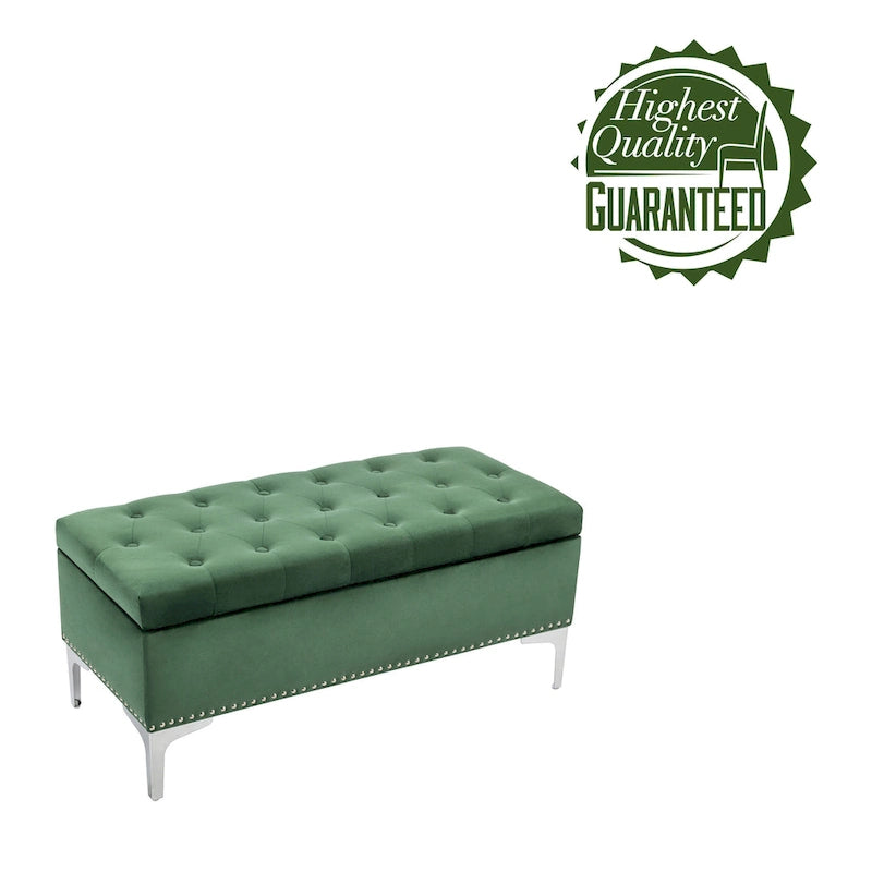 Velvet Flip Top Storage Ottoman Bench with Chrome Legs
