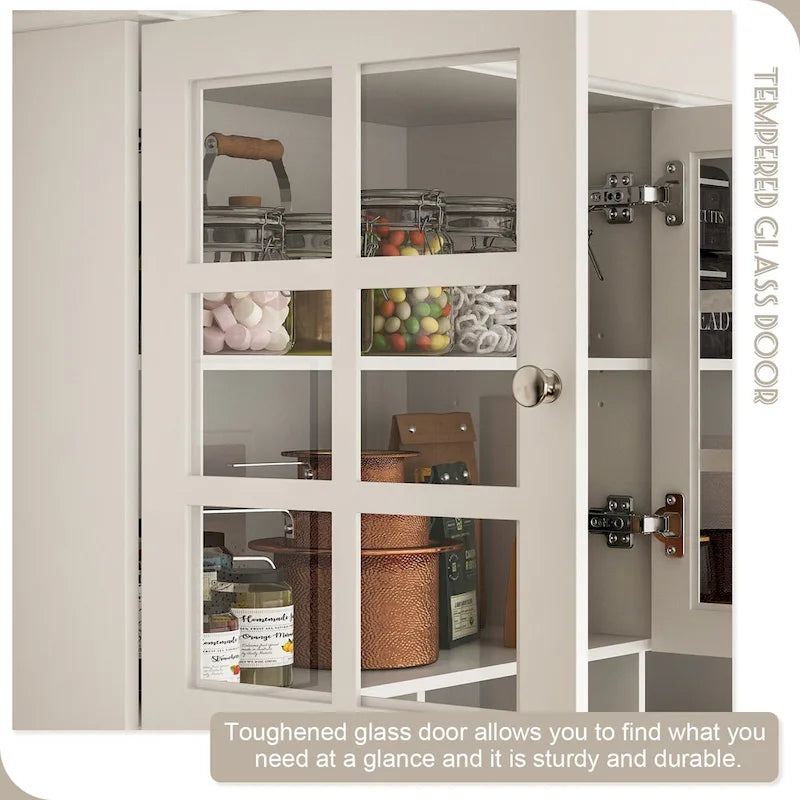 78.9Pantry Buffet White Buffet with Wine Glass Rack Drawer and Hutch