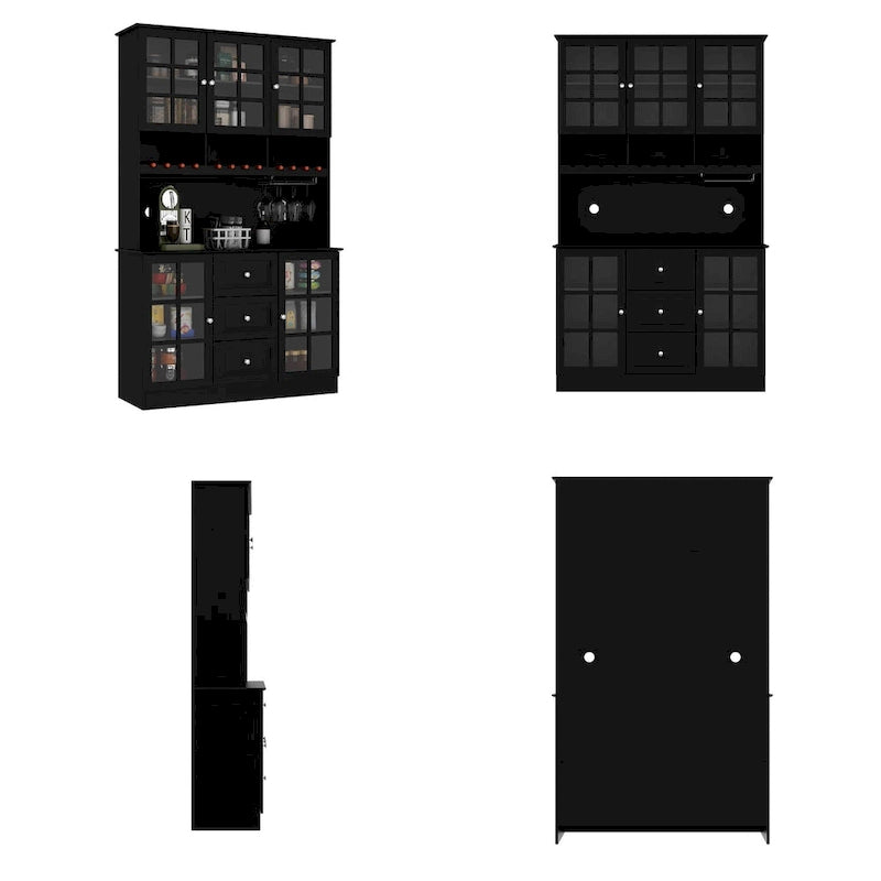 78.9Pantry Buffet White Buffet with Wine Glass Rack Drawer and Hutch