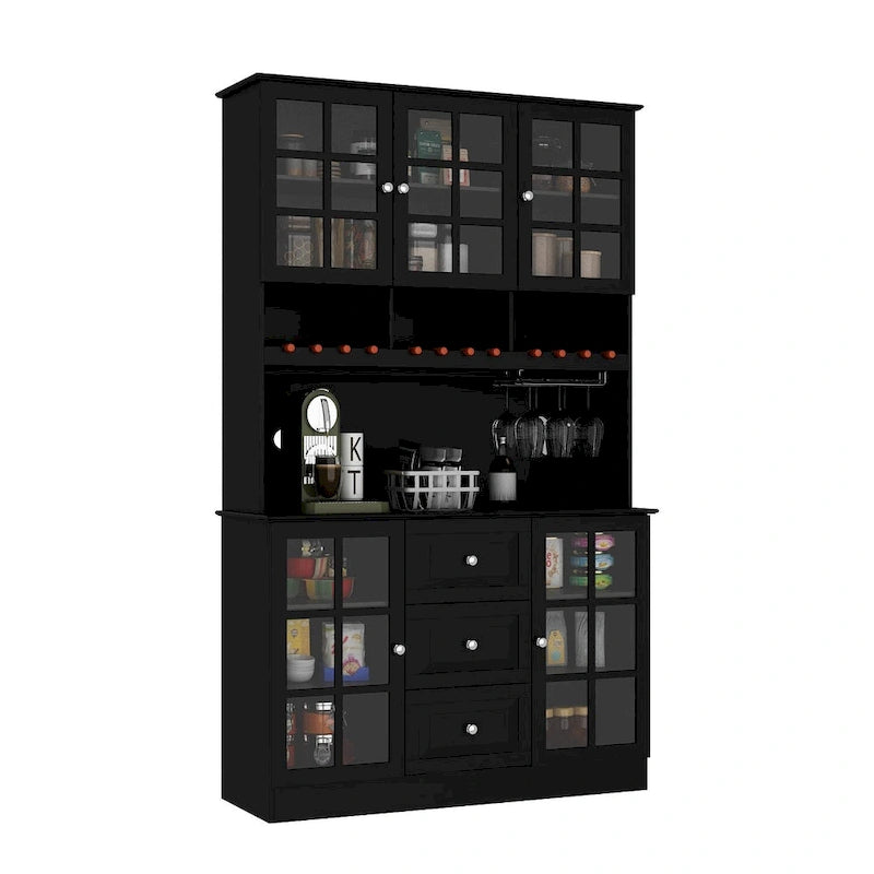 78.9Pantry Buffet White Buffet with Wine Glass Rack Drawer and Hutch
