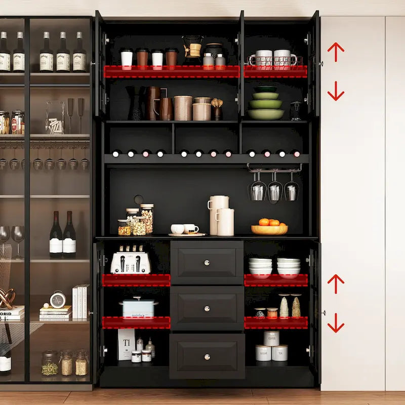 78.9Pantry Buffet White Buffet with Wine Glass Rack Drawer and Hutch