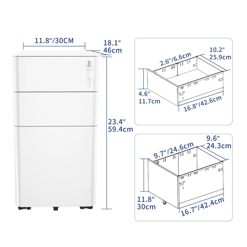 Modern 3-Drawer Mobile Vertical Steel File Cabinet