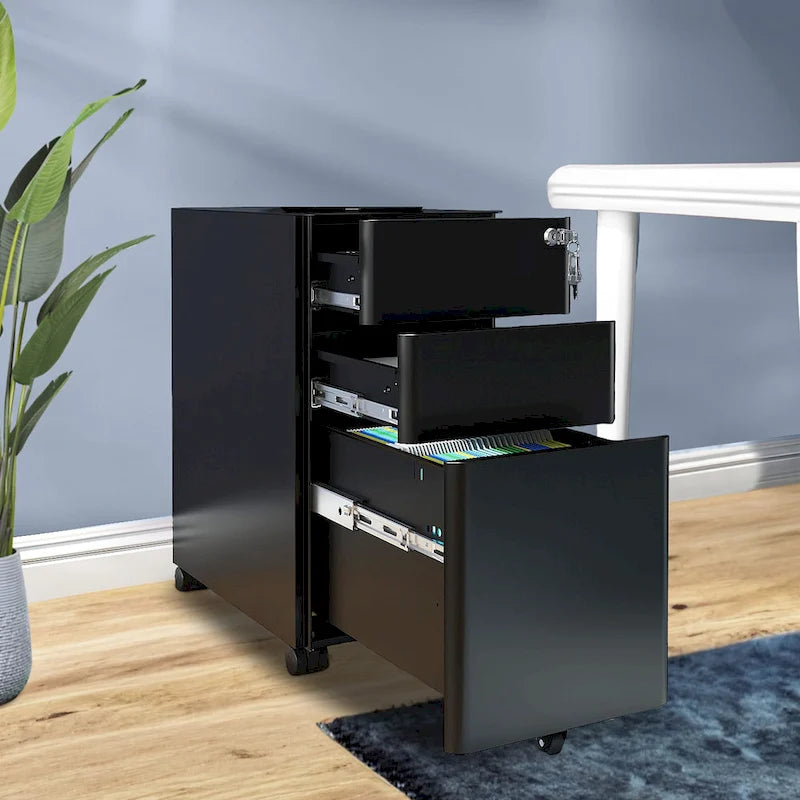 Modern 3-Drawer Mobile Vertical Steel File Cabinet
