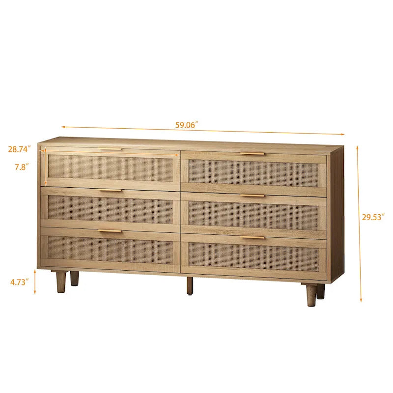 6-Drawers Rattan Storage Cabinet