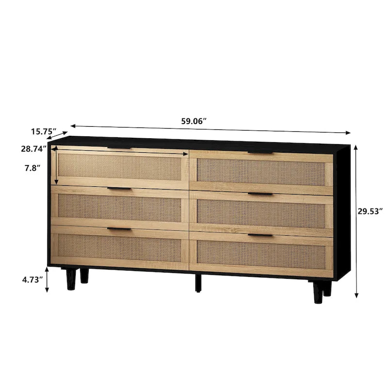 6-Drawers Rattan Storage Cabinet