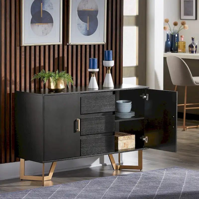 Black Finish Server with Gold Metal Base
