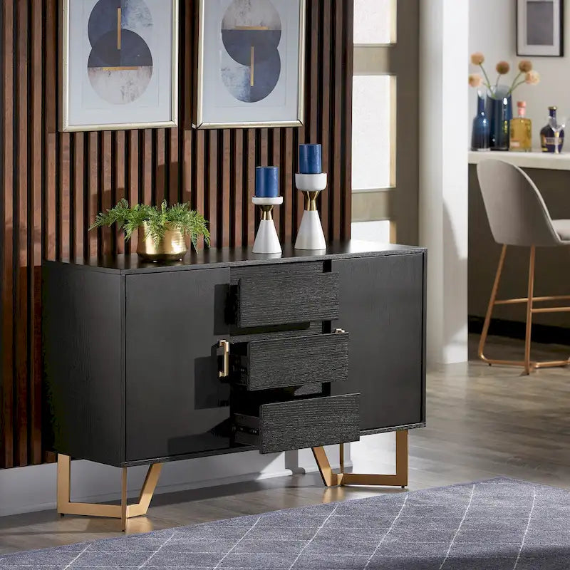Black Finish Server with Gold Metal Base
