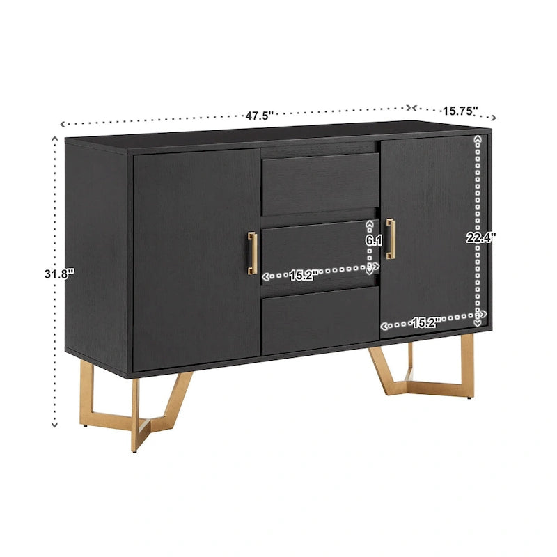 Black Finish Server with Gold Metal Base