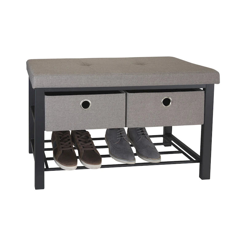 Entryway Double Bench with Shoe Storage in Taupe - 31.9x 12.6x 19.5