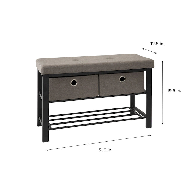 Entryway Double Bench with Shoe Storage in Taupe - 31.9x 12.6x 19.5