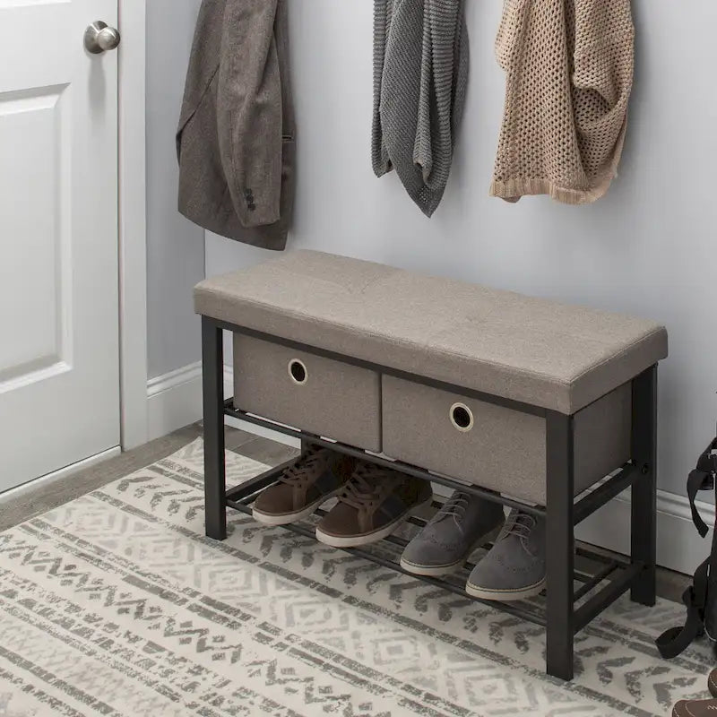 Entryway Double Bench with Shoe Storage in Taupe - 31.9x 12.6x 19.5