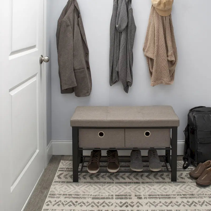 Entryway Double Bench with Shoe Storage in Taupe - 31.9x 12.6x 19.5