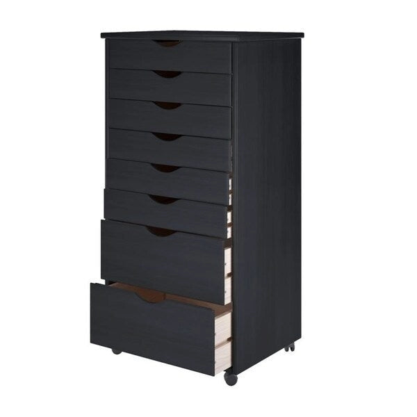Original Roll Cart, Solid Wood, 6 Plus 2 Drawer Extra Wide Roll Cart, Black