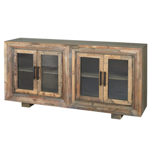 4 Door Natural Reclaimed Wood With Plain Glass Sideboard