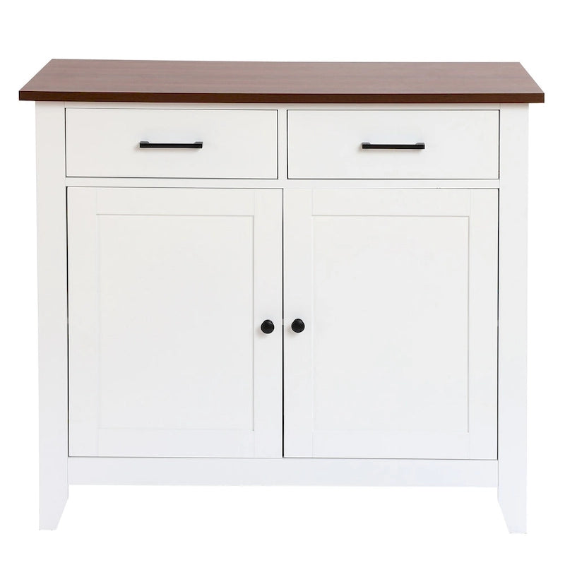White Wood 2-Drawer 2-Door Sideboard Storage Cabinet - 32.83 H x 35.81 W x 15.75 D