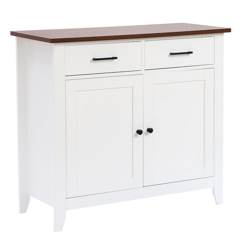 White Wood 2-Drawer 2-Door Sideboard Storage Cabinet - 32.83 H x 35.81 W x 15.75 D