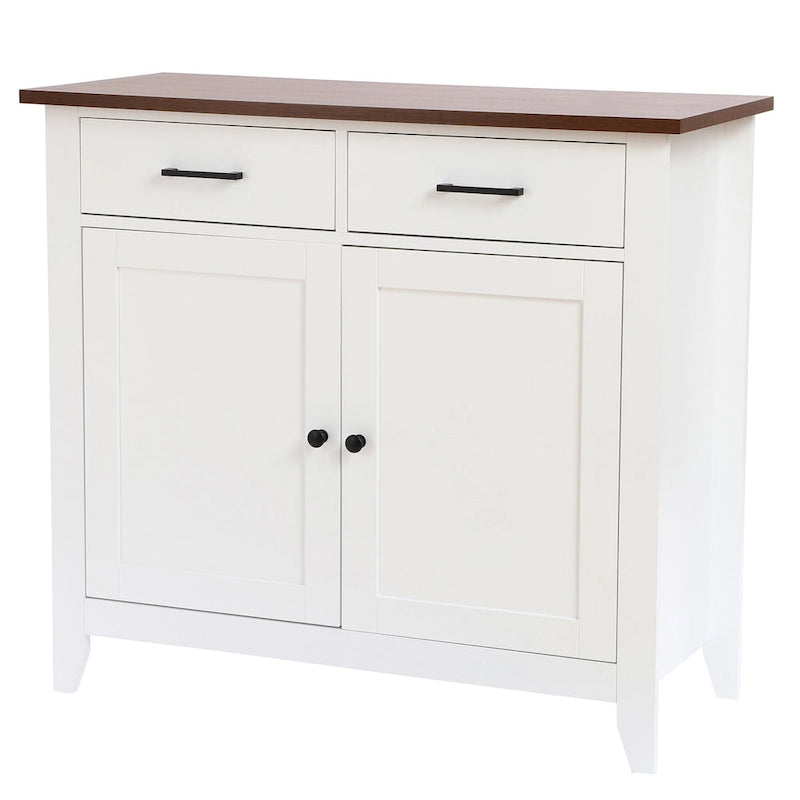 White Wood 2-Drawer 2-Door Sideboard Storage Cabinet - 32.83 H x 35.81 W x 15.75 D